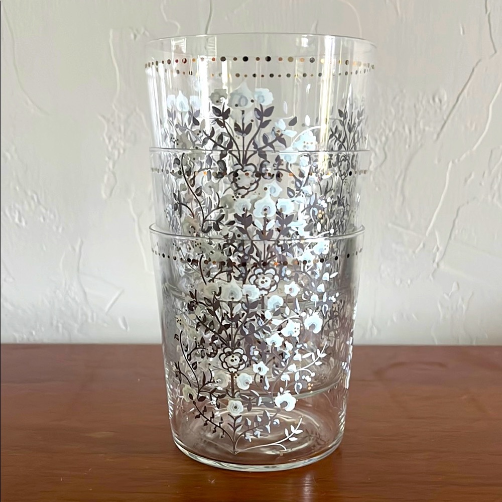 🤍🥃MCM Mid Century Modern Glass Tumblers with Intricate Gold Design- Set of 3🥃🤍 - Picture 6 of 6